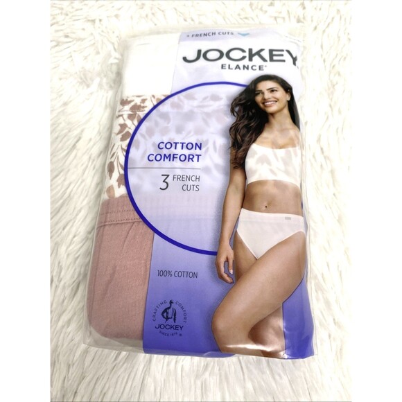 Jockey Elance Underwear French Cuts 100% Cotton Comfort 3 Pack Pink Floral White - Picture 3 of 10